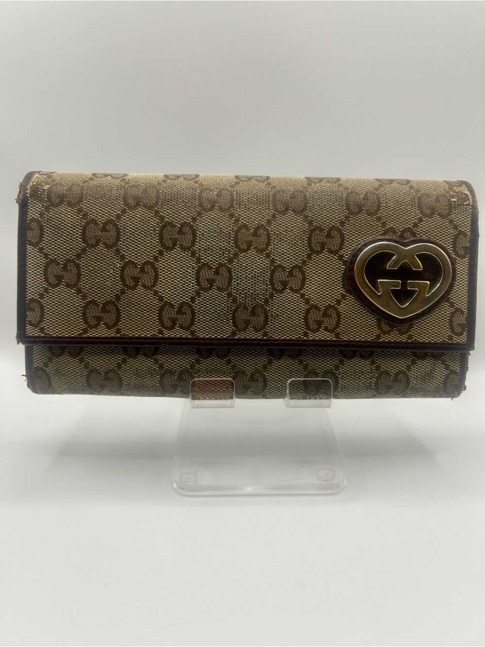 Gucci Lovely Heart GG Canvas Continental Wallet Brown Burgundy